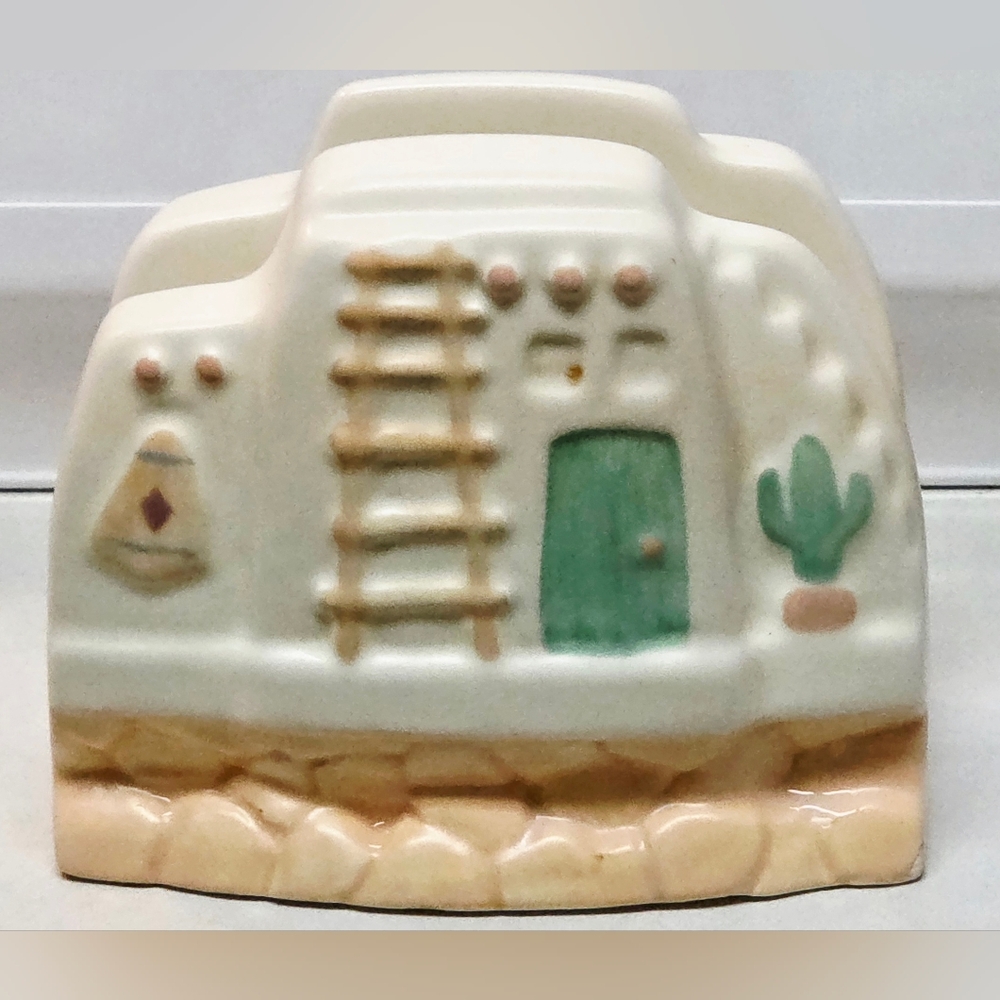 Vtg Treasure Craft Pueblo Mesa Southwestern Adobe Aztec Cactus Napkin Holder